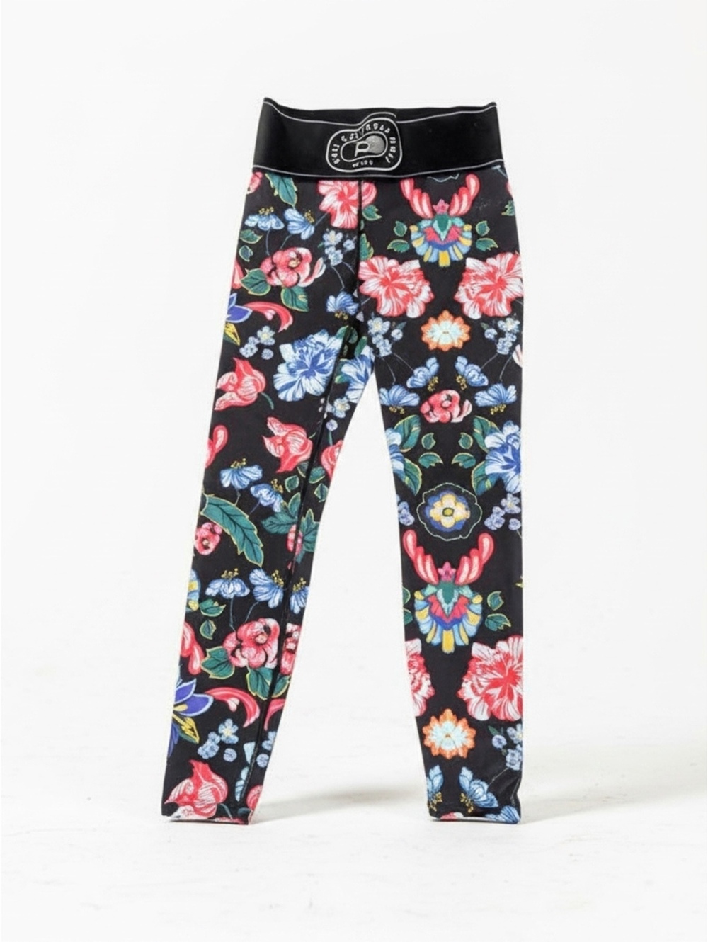 Noli Yoga Floral Leggings Dopamine High Rise Logo Waistband Black Pink Blue S